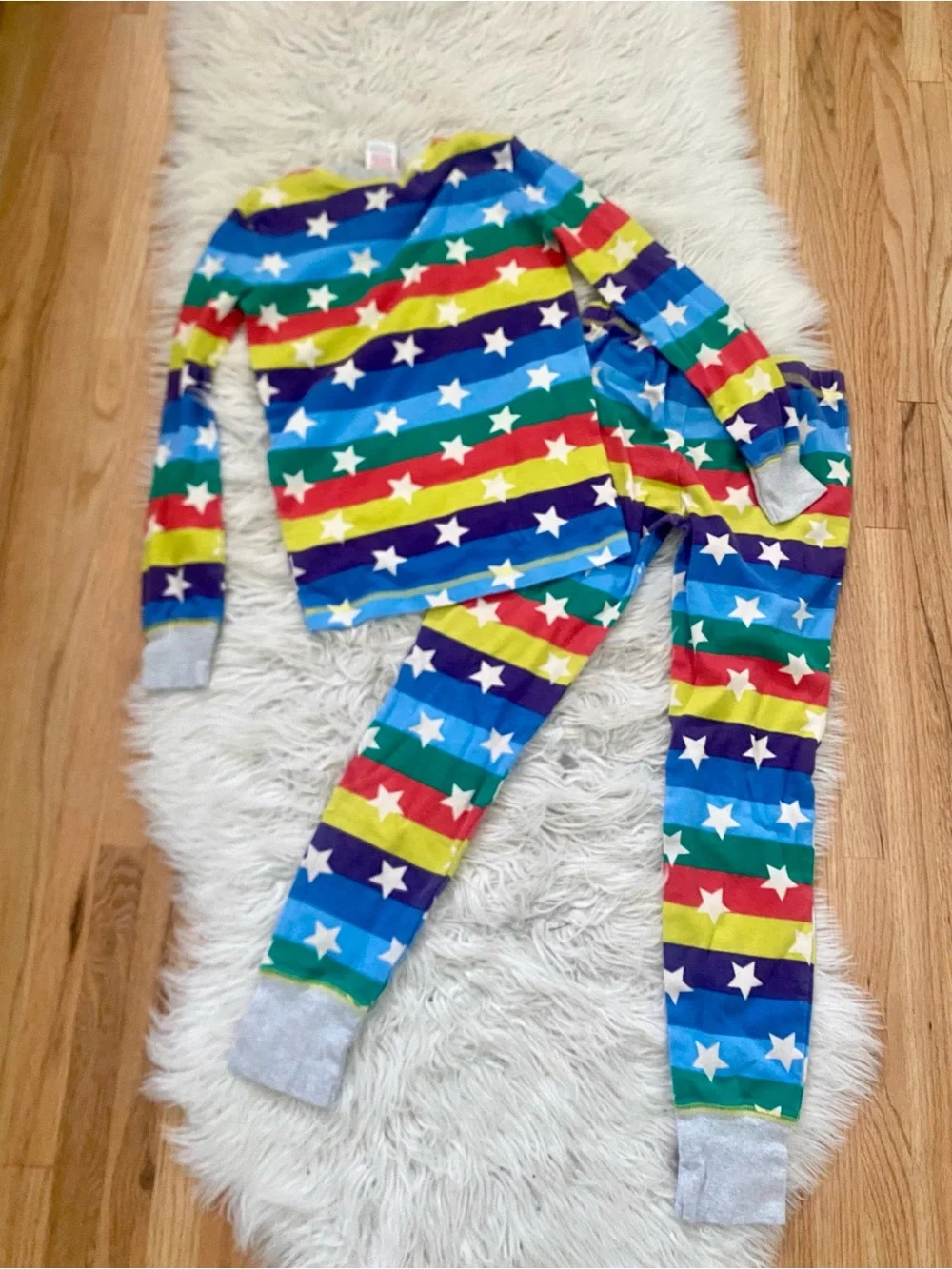 Mini Boden Snug Cotton Pajamas Set Rainbow Stars Stripes 9Y